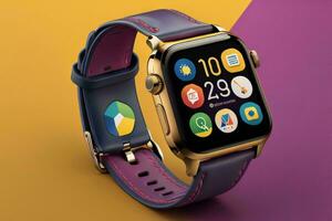 AI generated Smart watch with colorful icons on the screen. generative ai photo