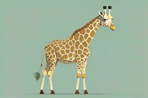 AI generated Giraffe isolated on green background. Cartoon style. Vector illustration. ai generative photo