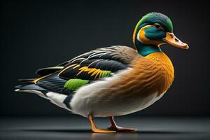 AI generated Beautiful duck on a solid color background. ai generative photo