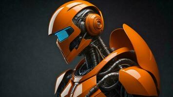 AI generated Orange robot on black background. Technology concept. generative ai photo