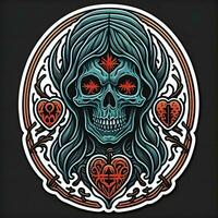 AI generated Skull with heart and floral ornament on black background. Vector illustration. generative ai photo