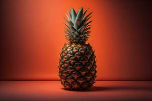 AI generated Pineapple on a red background. ai generated photo