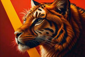AI generated Portrait of a tiger on a colored background. Close-up. generative ai photo