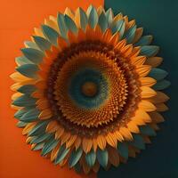 AI generated Sunflower on orange and blue background. ai generated photo