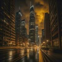 ai generado llevar a la fuerza lujiazui Finanzas y comercio zona de el moderno ciudad noche. generativo ai foto