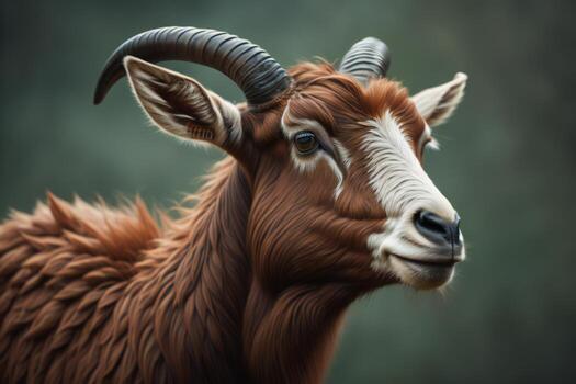 AI generated Portrait of a goat with long horns on a dark background. ai generated photo
