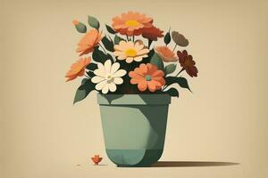 AI generated Flowerpot with daisies. Vector illustration in retro style. ai generative photo