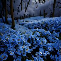 ai generado yo quiero prefectura, primavera flores en el cubierto de nieve bosque. generativo ai foto