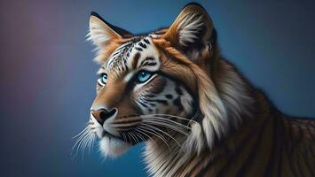 AI generated Portrait of a beautiful tiger on a blue background. generative ai photo