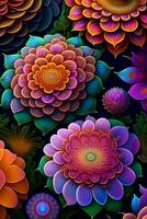 AI generated Abstract fractal background with flowers. generative ai photo
