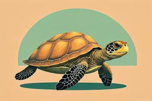AI generated illustration of a turtle on a green background in cartoon style. ai generative photo