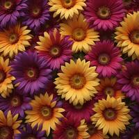 AI generated Colorful daisies as a background. Floral pattern. generative ai photo