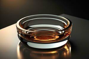 AI generated Empty glossy transparent ashtray on a dark background. ai generative photo