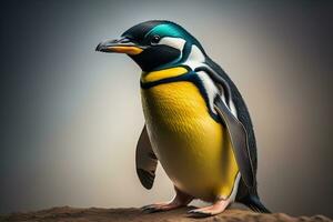 AI generated King penguin standing on the sand. generative ai photo