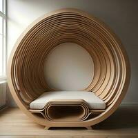 AI generated Interior of a modern living room with a wooden floor and a round sofa. generative ai photo