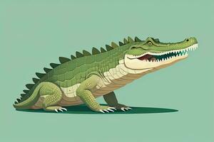 AI generated Crocodile on green background. Vector illustration in retro style. ai generative photo