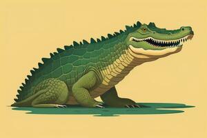 AI generated Crocodile on orange background. Vector illustration in retro style. ai generative photo