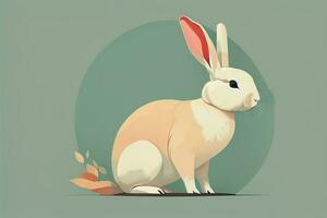 AI generated Vector illustration of a cute white rabbit sitting on a gray background. ai generative photo