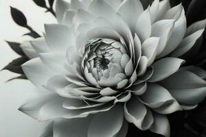 ai generado cerca arriba de hermosa blanco loto flor en negro y blanco tono. generativo ai foto