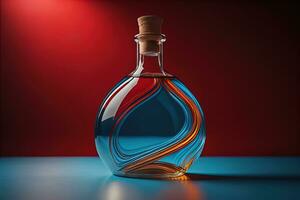 AI generated Bottle with a liquid on a solid color background. ai generative photo