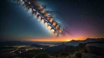 AI generated Milky Way over the mountains at sunset. Panoramic view. generative ai photo