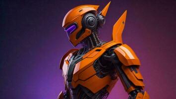 AI generated Android with orange helmet isolated on purple background. generative ai photo