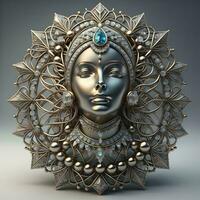 AI generated a female face in a mandala with jewelry. generative ai photo