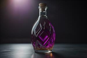 AI generated Bottle with a liquid on a solid color background. ai generative photo