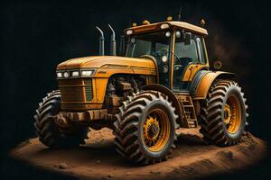 AI generated Big orange tractor on a dark background. generative ai photo