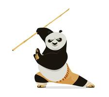 Panda with a bamboo stick. Kung Fu. Vector illustration