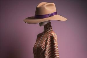 AI generated Mannequin wearing a hat on a purple background. generative ai photo