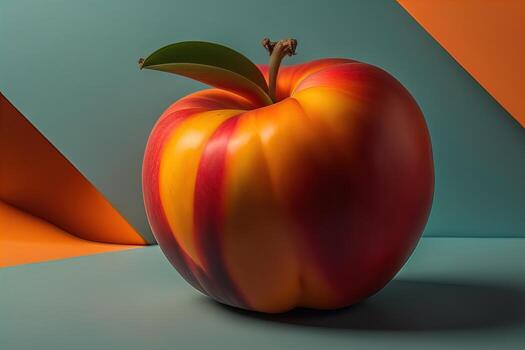 AI generated Ripe red peach on a solid color background. ai generative photo
