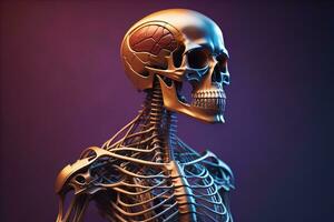 AI generated a human skeleton on a solid color background. ai generative photo