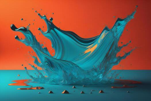 AI generated Abstract blue water splash on orange background. ai generated photo