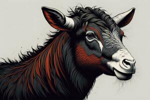 AI generated Vector illustration of a goat head with red and black stripes on a white background. ai generated photo