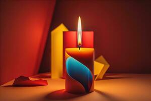 AI generated Creative burning candle on a wooden background. ai generative photo