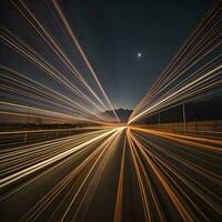 ai generado el ligero caminos en el la carretera en el ciudad a noche tiempo. generativo ai foto