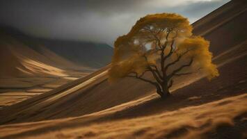 ai generado un árbol en el medio de el dunas. generativo ai foto