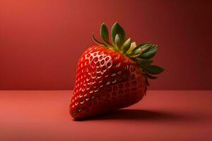 AI generated Strawberry on red background. ai generated photo