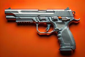 AI generated Semi-automatic handgun on a solid color background. Close-up. ai generative photo