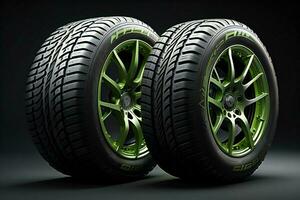 AI generated Car wheels on black background. ai generated photo