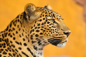 ai generado leopardo en un amarillo antecedentes. neural red ai generado foto