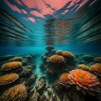 AI generated Underwater scene with coral reef. generative ai photo