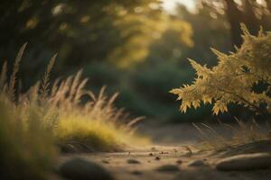 AI generated Beautiful autumn landscape in the forest at sunset. Selective focus. generative ai photo
