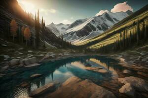 AI generated Mountain lake in the highlands. generative ai photo