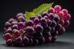 AI generated bunch of grapes on a black background, close-up. ai generated photo