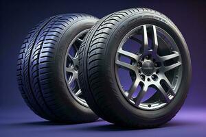 AI generated Car tires on a blue background. ai generated photo