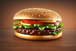 AI generated a hamburger is shown on a brown background photo