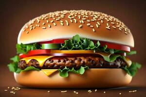 AI generated a hamburger is shown on a brown background photo