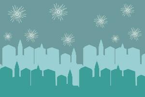 Vector illustration of a festive fireworks display over the city at night scene for holiday and celebration background design.